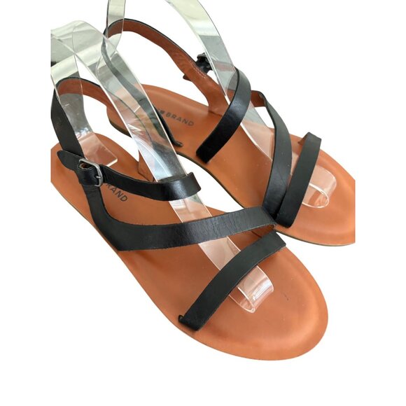 Lucky Brand Black Leather Strappy Flat Sandals Womens Size 8.5M, 39 - Picture 3 of 10